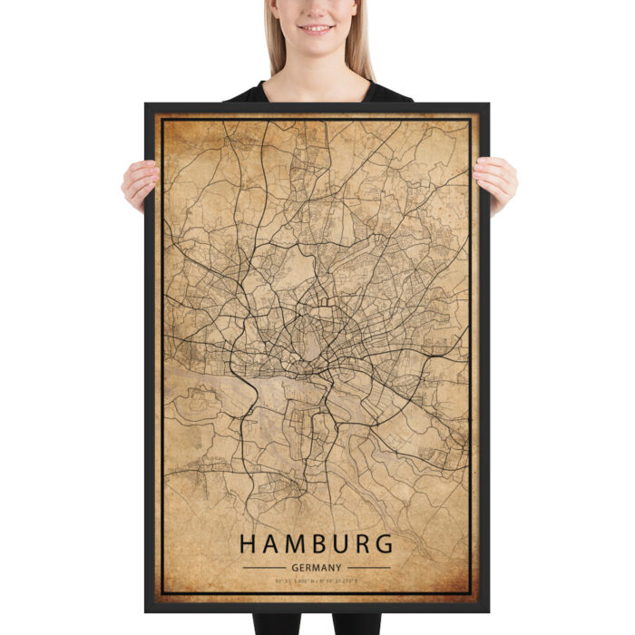 Hamburg Map Gerahmtes Poster by inspird.de